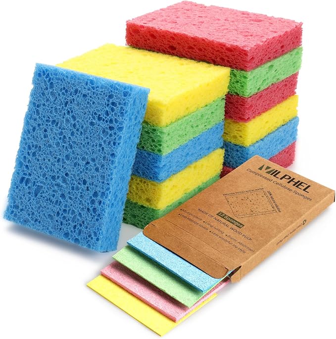 12 Counts Multipurpose Kitchen Sponges Pack Compostable Biodegradable by NaturalSponges