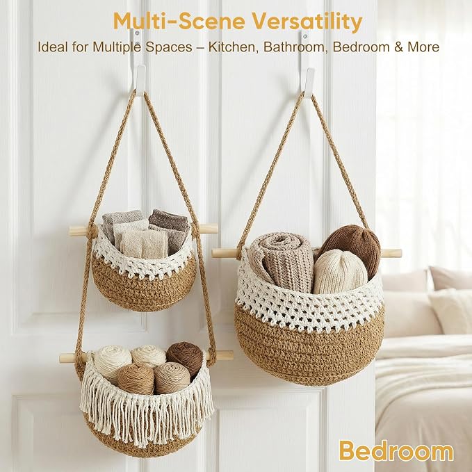 Macrame 3-Tier Hanging Wall Basket, Handwoven Jute Storage Organizer, Boho Decor - Image 6