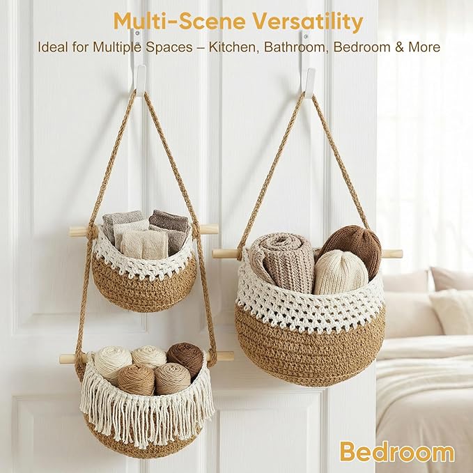 Boho Style Handwoven Rope Hanging Basket - Image 6