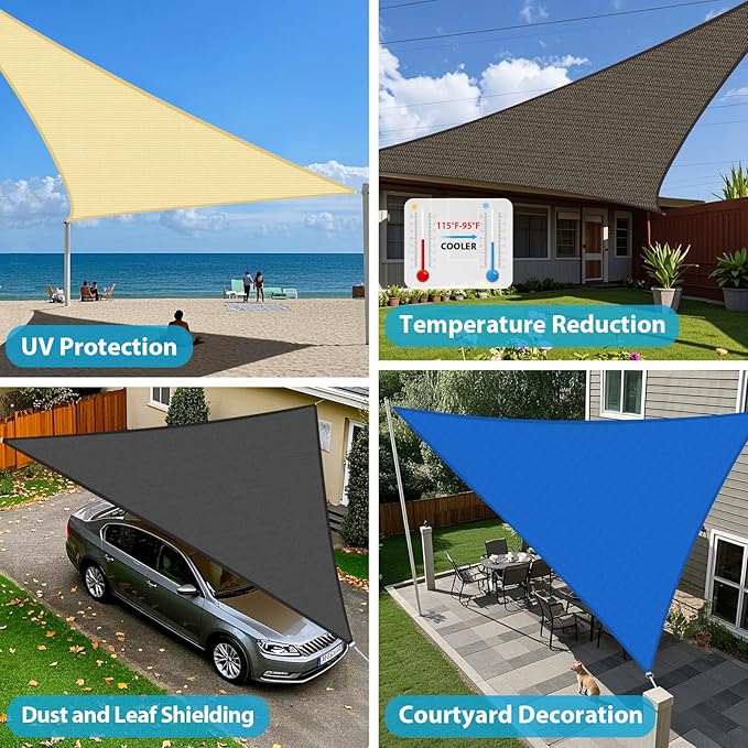 Amagenix Sun Shade Sail 17X17X17 Curved Edge Outdoor Shade Canopy Beige Breathable 95% UV Block Shade Cloth for Patio Garden Backyard (We Make Custom Size)