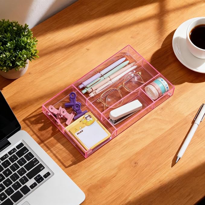 Briwooody Pink Acrylic Drawer Organizer, 6 Compartments, Small | 11 x 6.1 x - Image 4
