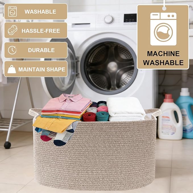 96L Woven Laundry Basket with Handles, Extra Blanket Basket - Image 6