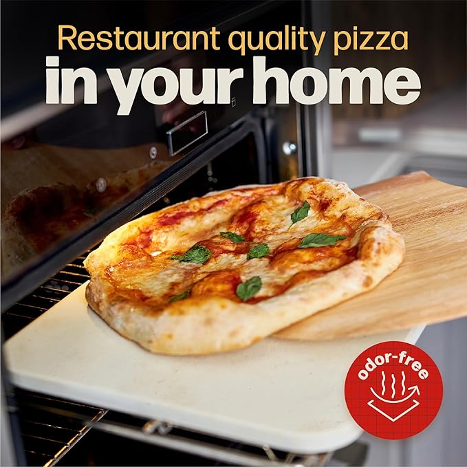 HANS GRILL PIZZA STONE | Rectangular Pizza Stone For Oven Baking & BBQ Grilling With Free Wooden Peel | Extra Large 15 x 12" Inch Durable Cordierite Cooking Stone.