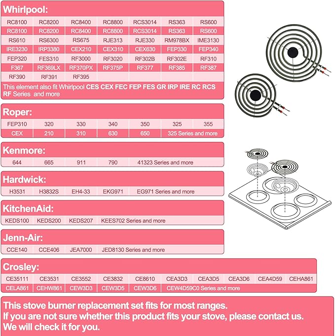 LXun Upgraded MP22YA 2 Pack Electric Range Burner Element Unit Set, 1 x MP21YA 8" and 1 x MP15YA 6" Stove Burners Replacement for Kenmore, Hardwick, Maytag, Norge Whirlpool Electric Range Stove