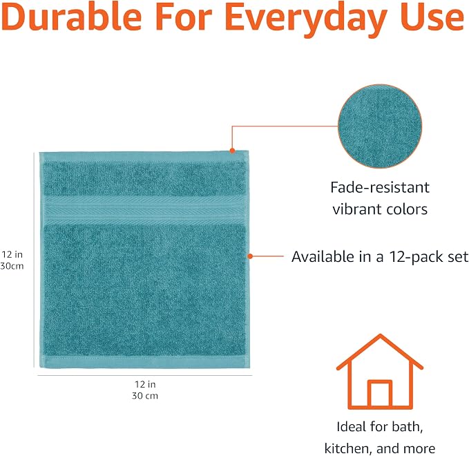 Amazon Basics Highly Absorbent, Fade-Resistant 100% Cotton Washcloths, Machine - Image 3