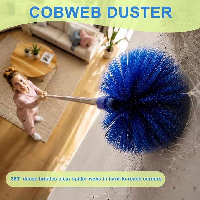 Cobweb Duster with Extension Pole, Spider Web Brush, Washable Cleaning Kit - Image 2
