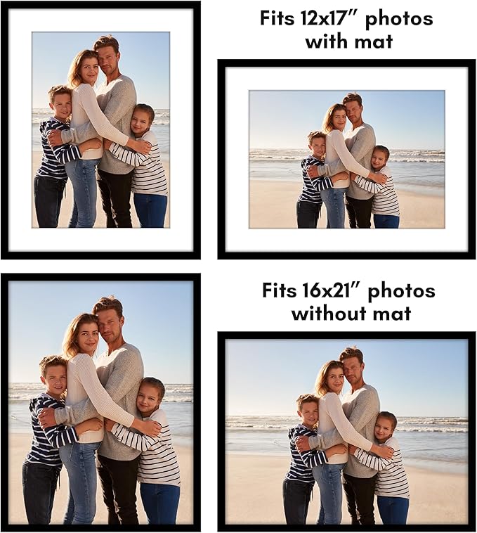 Americanflat 16x21 Picture Frame with Polished Plexiglass - Set of 5 - Use as 12x17 Frame with Mat or Display 16x21 Photo Without Mat - Galleria Collection - Picture Frames for Wall Display - Black
