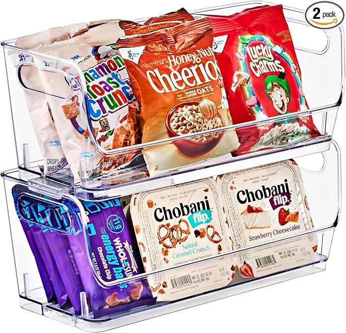 Sorbus Stackable Storage Bins Open Front, Clear Stackable Storage Bins, Pantry Bins for Storage and Organization, Acrylic Stackable Bins for Kitchen, Clear Pantry Organizer Bins (Small Wide 2 Pack)