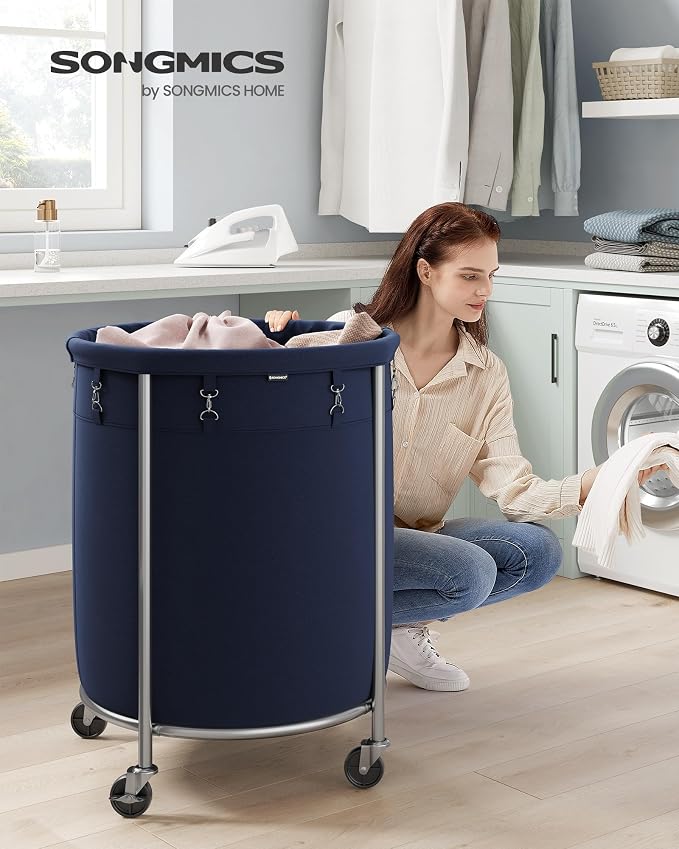 SONGMICS Laundry Basket with Wheels, Steel Frame, Removable Bag - Image 2