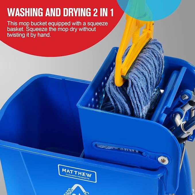 MATTHEW Cleaning Blue 22Quart Compact Mop Bucket INCL.2 Pcs Mop Head - Image 7