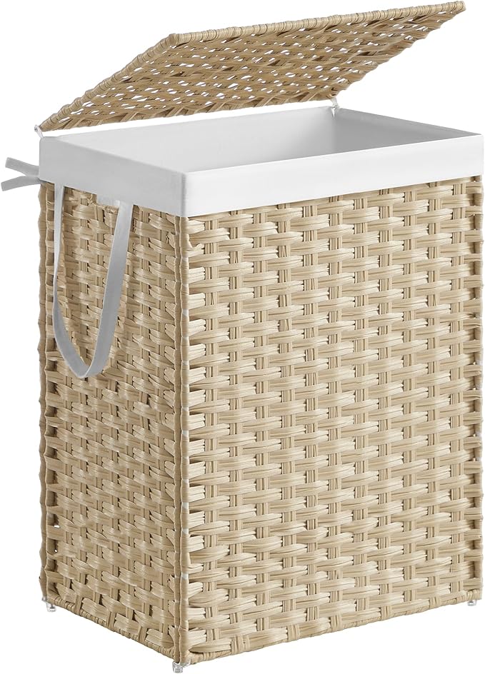 SONGMICS Laundry Hamper with Lid, 23.8 Gal Synthetic Rattan by Unknown
