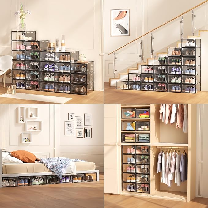 12 Pack XX-Large Stackable Clear Plastic Shoe Storage Box Organizer - Image 8