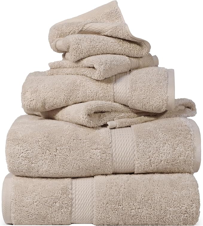 SUPERIOR Egyptian Cotton Ultra Plush & Absorbent, 6 Piece Set, Stone | Quick Dry by SUPERIOR