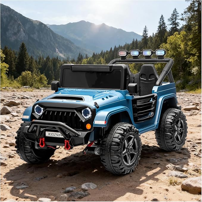Kids 24v 2-Seater Electric Ride on Car,24v 4x4 Kids Electric Truck with Remote Control,2-Seater Ride-on Car, Spring Suspension & LED Lights for Backyard Exploration