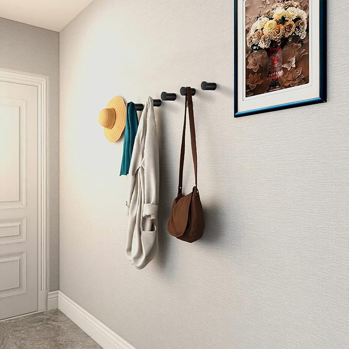 BSDONTE Wood Wall Hooks, Decorative Black Coat Hooks - Image 2