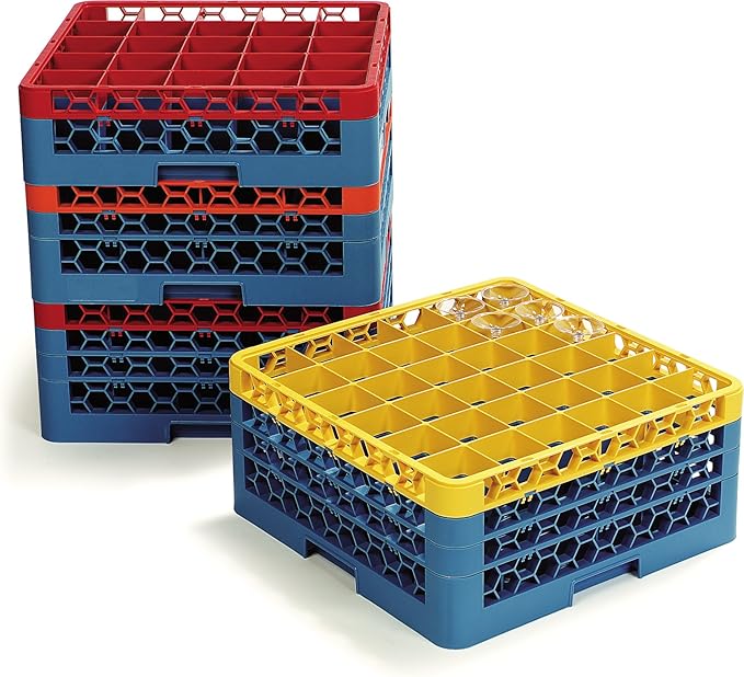 CFS (RG36-2C411) OptiClean 36-Compartment Glass Rack with 2 Extenders Yellow