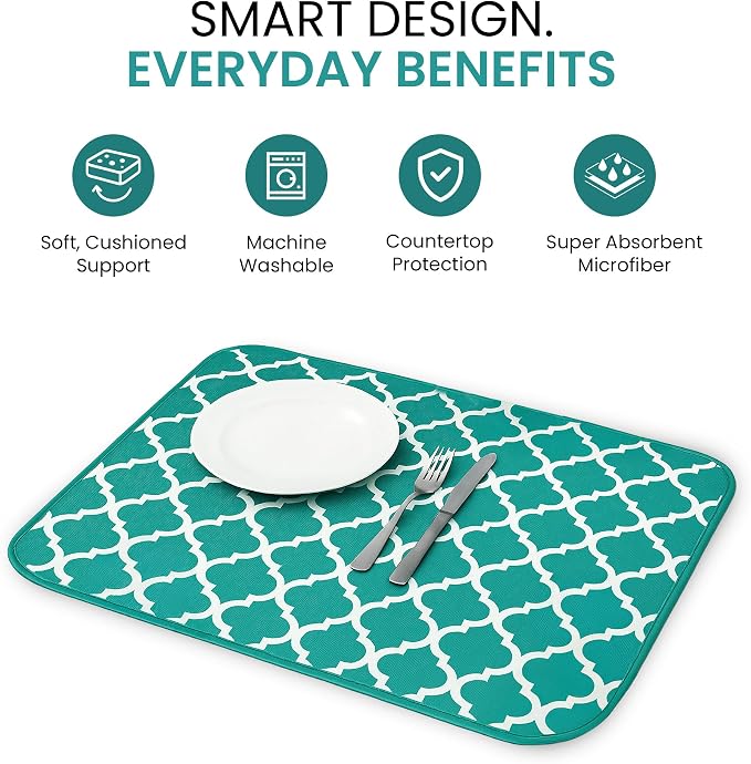 Dish Drying Mat for Kitchen Counter, Large 18 x 14 Absorbent Microfiber Pad | - Image 6