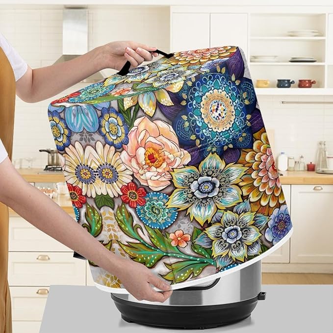 Xoenoiee Boho Floral Blossoms Pattern Pressure Cooker Cover for 3 qt Instant Pot, Kitchen Appliance Dust Cover with Pockets for Rice Cooker Air Fryer Slow Cooker