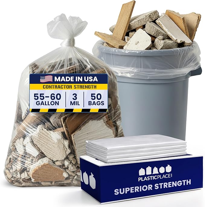 Plasticplace Contractor Trash Bags 55-60 Gallon, Heavy Duty Garbage Bags by Plasticplace