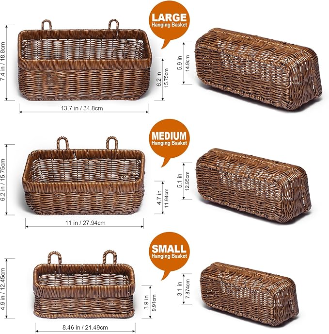 Hanging Baskets, Handmade Wicker Style Wall Basket w/Hooks - Image 2