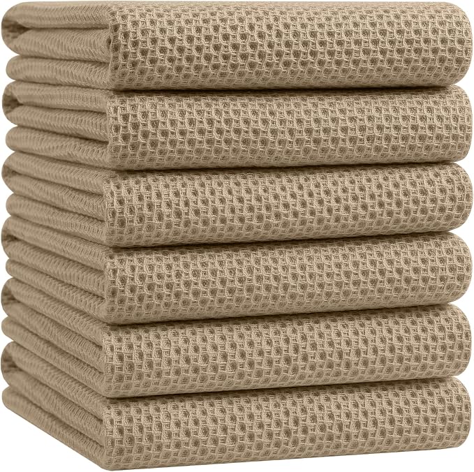 Homaxy 100% Cotton Oversized Waffle Weave Kitchen Towels 6-Pack, Tan | 20 x 28 by Homaxy