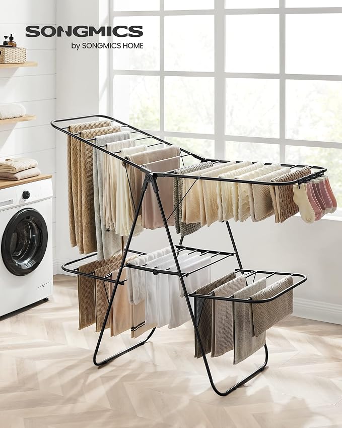SONGMICS Clothes Drying Rack, Foldable 2-Level Laundry Drying Rack | - Image 2