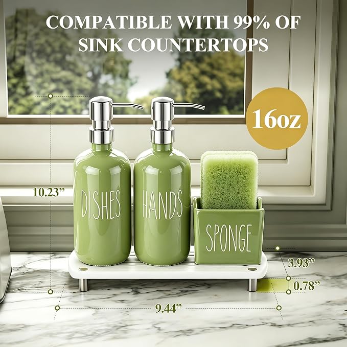 Cisily Olive Green Kitchen Soap Dispenser Set - Image 4