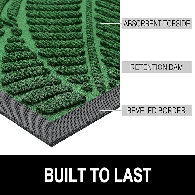 Colorxy Waterproof Doormat, Sturdy Natural Rubber Front Indoor Mat, Non Slip Low Profile Indoor Outdoor Door Mats, Stain and Fade Resistant Floor Mat, Easy Clean Patio Entrance Mat, 47''x24'', Green
