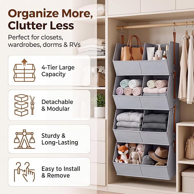 4 Tier Collapsible Hanging Closet Organizer - Image 4