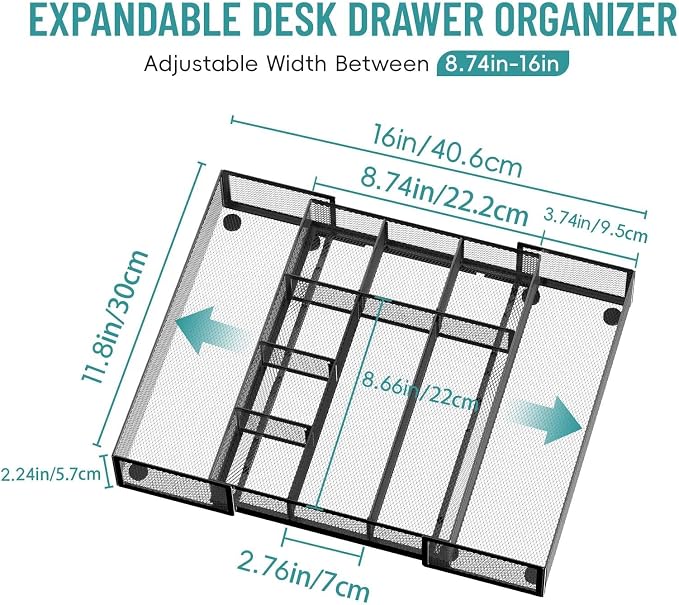Expandable Desk Drawer Organizer, 10 Adjustable Compartments, expands from 8.74 - Image 2