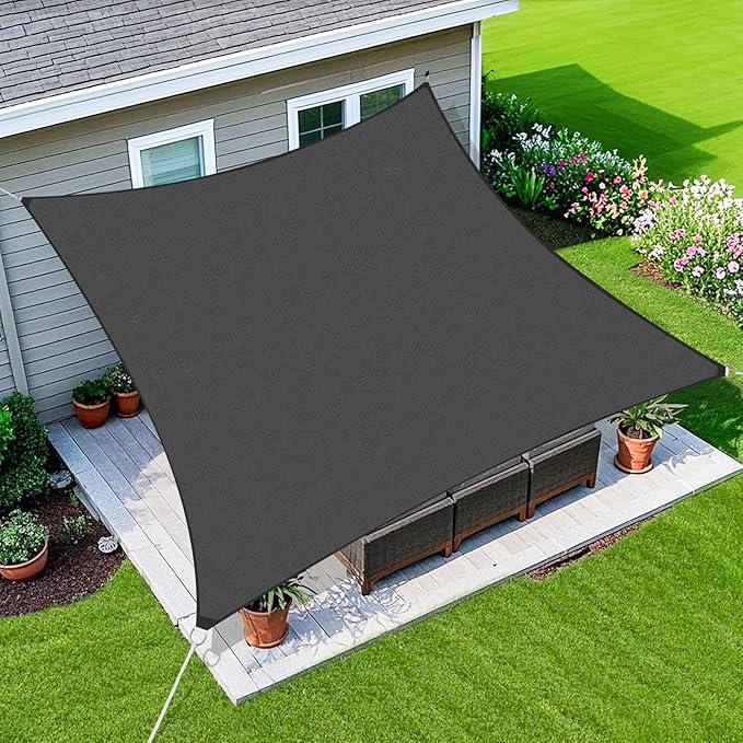 Amagenix Sun Shade Sail 16'X16' Curved Edge Outdoor Shade Canopy Dark Grey Breathable 95% UV Block Shade Cloth for Patio Garden Backyard (We Make Custom Size)