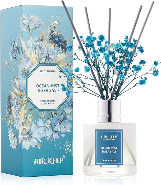 Reed Diffuser Set/Ocean Mist&Sea Salt/6.76 fl oz/1 Pack/Home & Office Decor by Airkeep