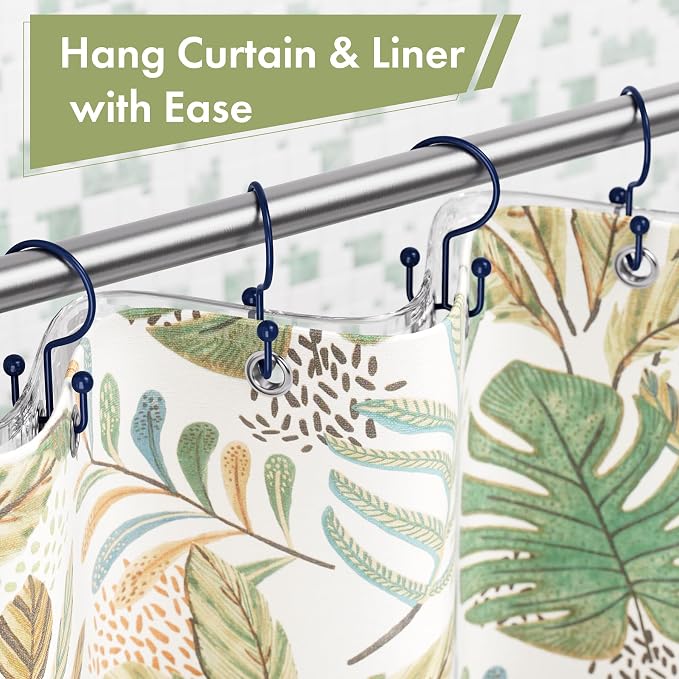 Amazer Navy Blue Shower Curtain Hooks, Rust-Resistant Metal Shower Hooks Shower - Image 4