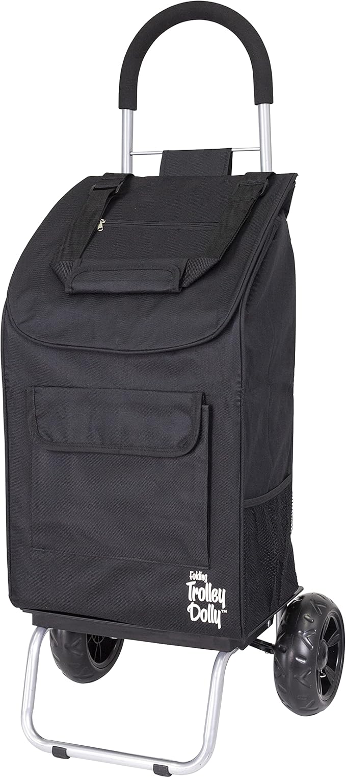 dbest products Trolley Dolly Black Foldable Shopping cart for Groceries with Wheels and Removable Bag and Rolling Personal Handtruck Standard