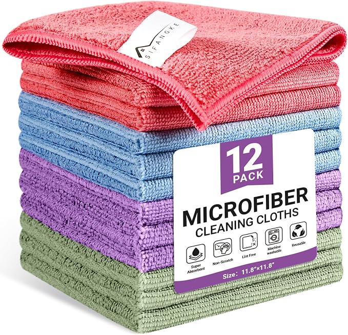 SIFANGKE Microfiber Cleaning Cloth, 12 Pack Assorted Color Cleaning Rags by Unknown