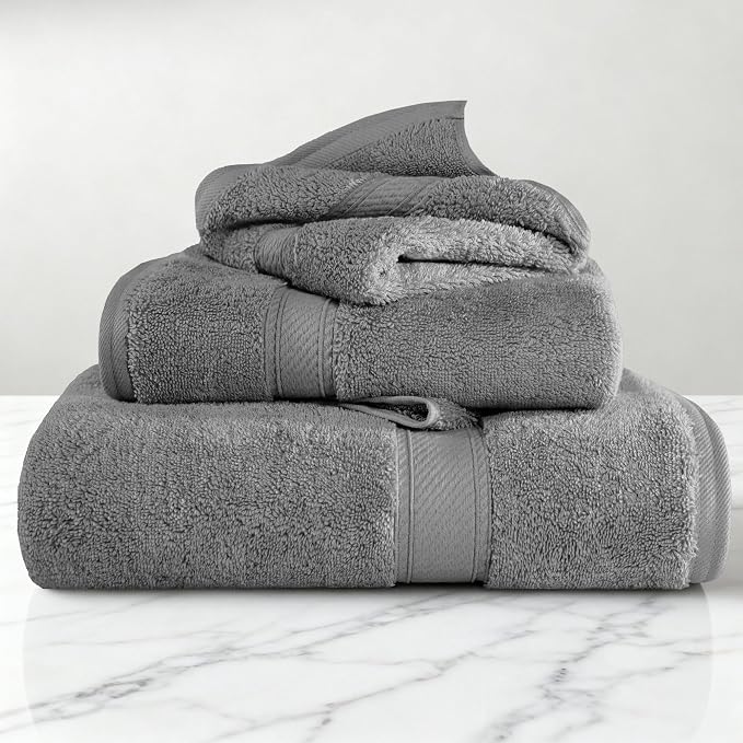 SUPERIOR Egyptian Cotton Ultra Plush & Absorbent, 3 Piece Set, Charcoal | Quick - Image 2
