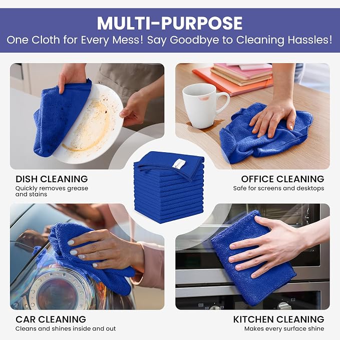 SIFANGKE Microfiber Cleaning Cloth, 12 Pack RoyalBlue Cleaning Rags - Image 4