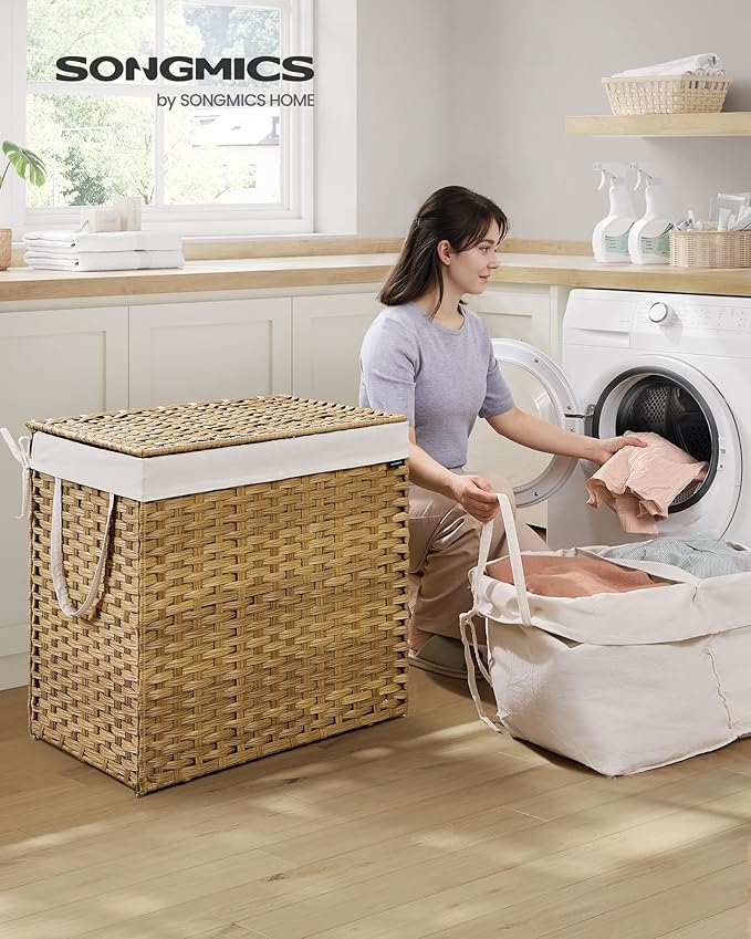 SONGMICS Laundry Hamper with Lid, 43.2Gal Synthetic Rattan - Image 2