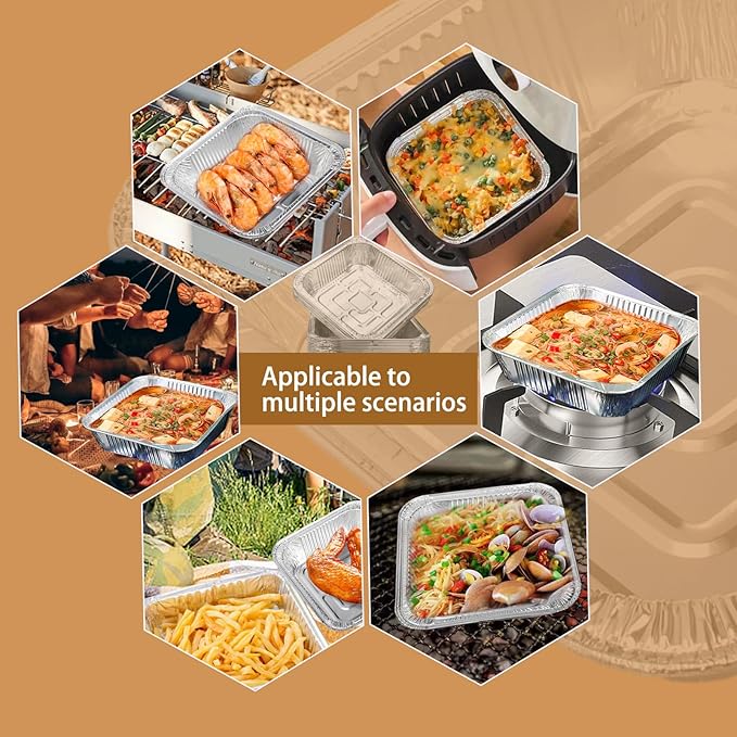 Non-Stick Disposable Air Fryer Aluminum Foil Liners Square 50PCS, Oil-Proof Aluminum Foil Tin Box Also for Steamer Basket Instant Pot Oven & Grill (6 * 6 Inch-Square)