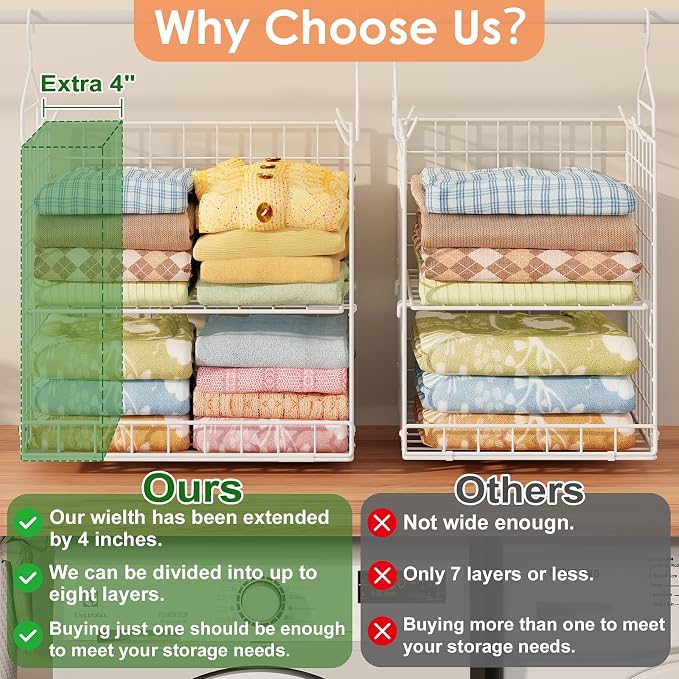 8 Tier Extended Width Hanging Closet Organizer, Sweater Storage - Image 4