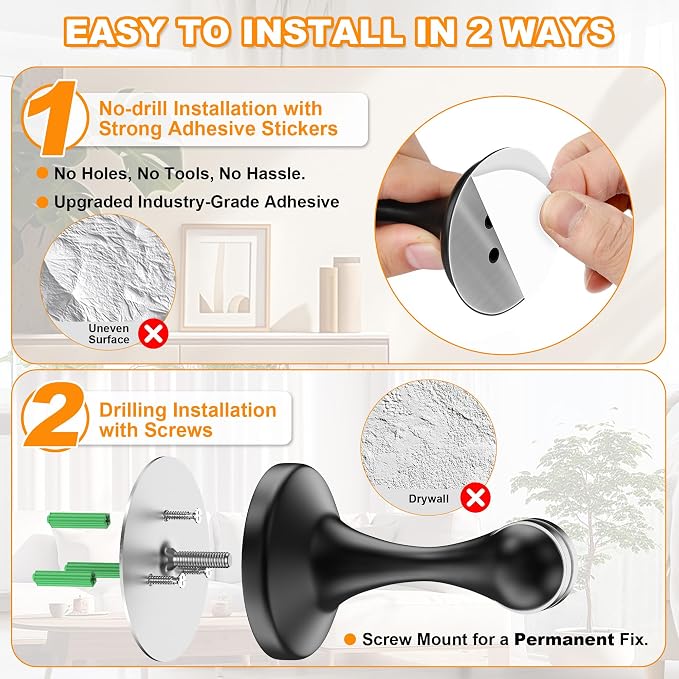 Crosize Magnetic Door Stoppers 2 Pack, Stainless Steel Door Stops, Wall-Mounted - Image 3