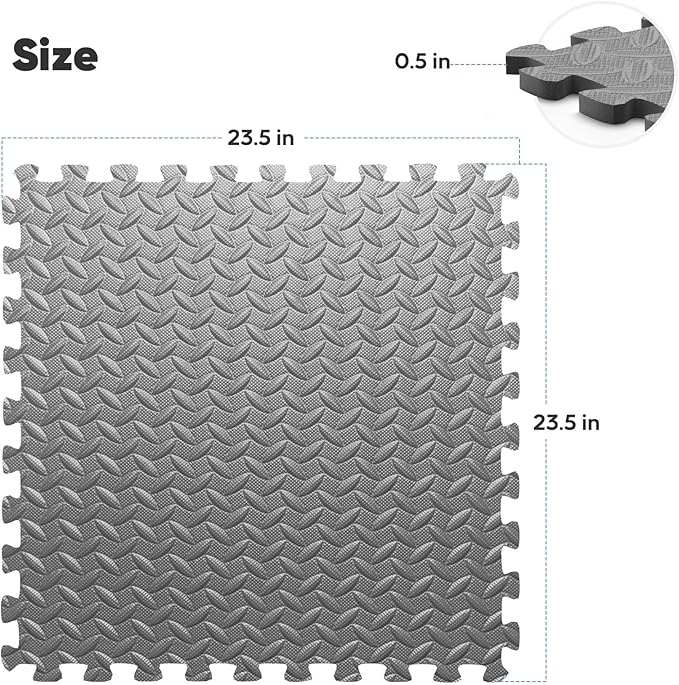 Home Gym Mat, Puzzle Exercise Mat, EVA Interlocking Foam Floor Tiles for Home Workout Equipment and Kids' Play Areas - Grey, 24 in x 24 in x ½ in - 16 Tiles (Grey, 16 Pack, 64 SQ FT)
