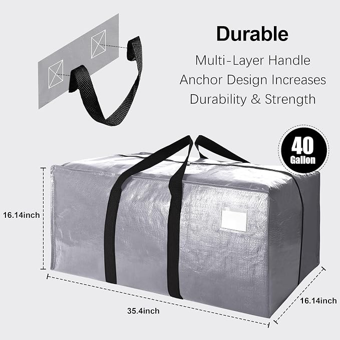 6 Pack Heavy Duty Extra Large Moving Bags W/Backpack Straps - Image 2