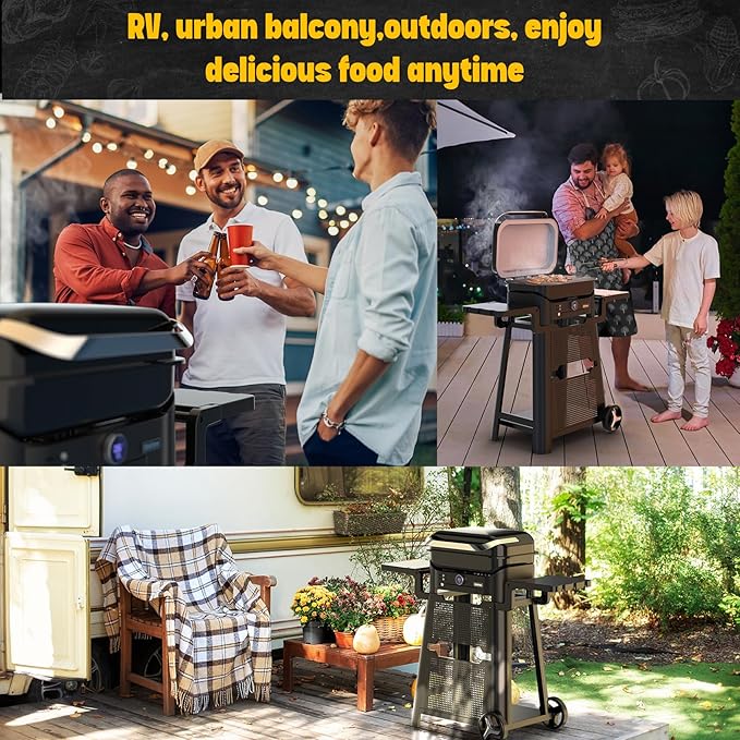 Volteq Electric Grill with Movable Cart, 1500W Smart Heat Control Portable BBQ Grill,No Smoke, Perfect for Apartment, Balcony, Deck, Patio