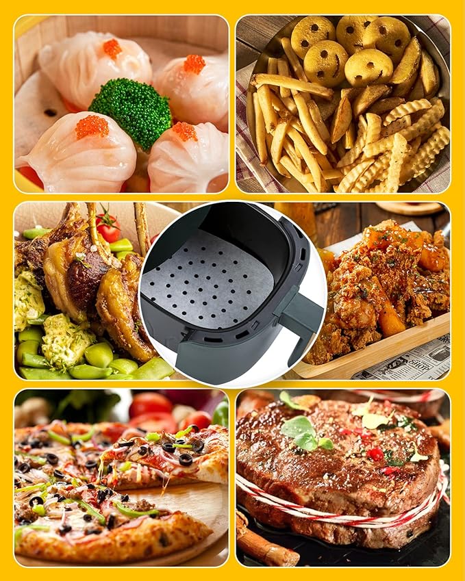 Katbite 8.5 Inch Air Fryer Parchment Paper Liners, 120Pcs Perforated Parchment Paper Sheets, Heavy Duty and Non-stick Squares for Air Fryer, Steaming Basket, Bamboo Steamer, Cake Pans
