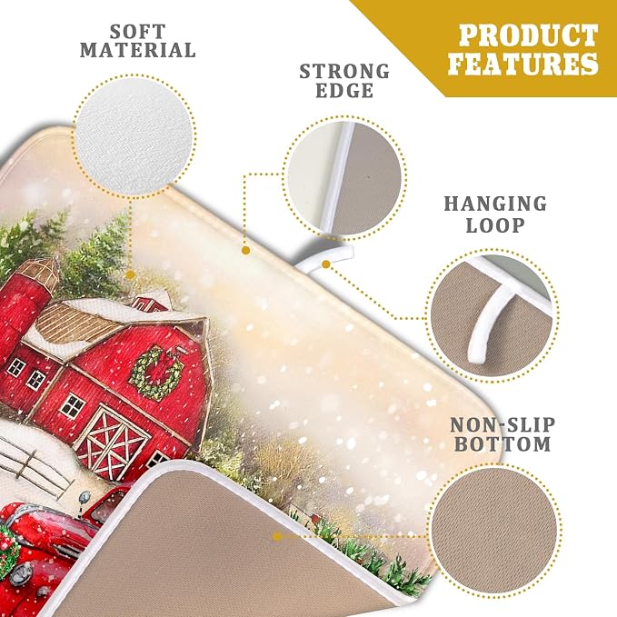 Red Truck Dish Drying Mat Xmas Tree Dish Drainer Rack Mat Winter Microfiber - Image 4