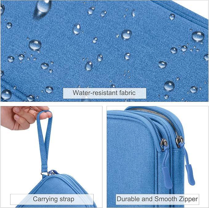 FYY Electronic Organizer, Travel Tech Pouch Bag, Cyan | Wrist Strap, Waterproof - Image 4