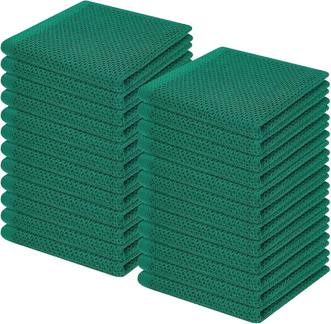 Homaxy 100% Cotton Waffle Weave Kitchen Dish Cloths 24-Pack, Dark Green | 12 x by Homaxy