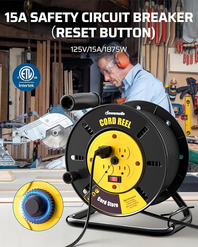 DEWENWILS Extension Cord Storage Reel, Hand Wind Retractable Open Cord Reel | - Image 4