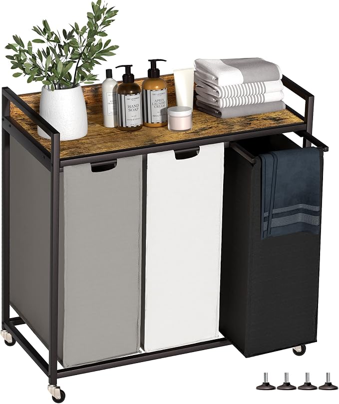 Herture Laundry Hampers with Shelf, Laundry Basket 3 Section, Laundry Sorter by Herture